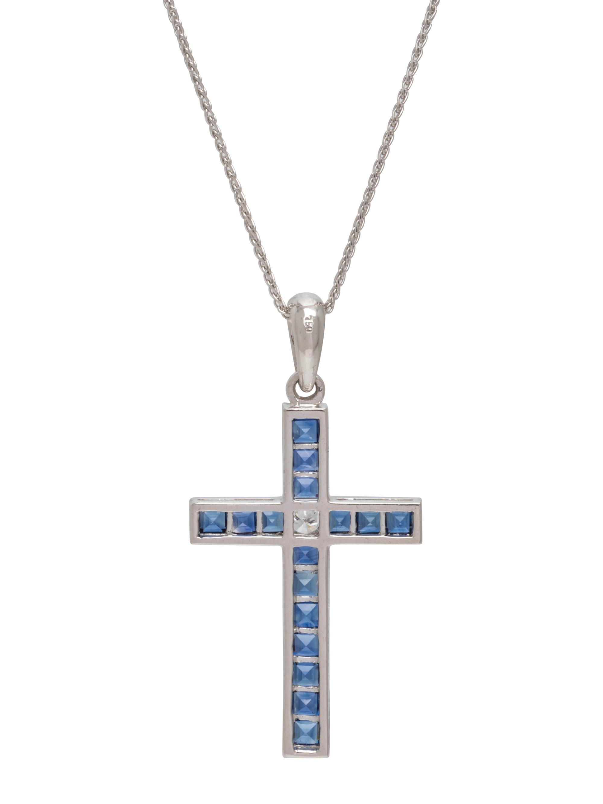 SAPPHIRE AND DIAMOND CROSS PENDANT/NECKLACE