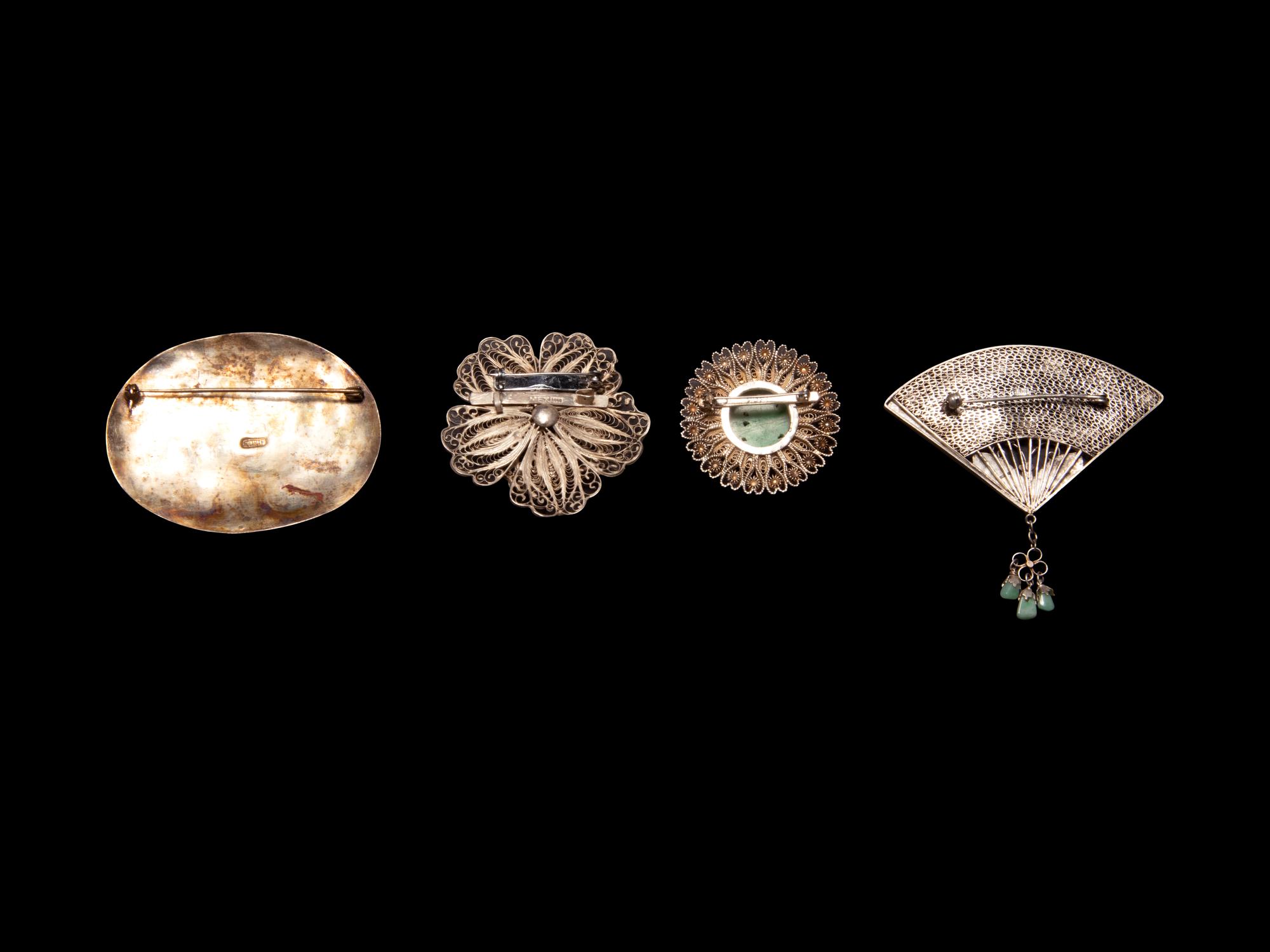 Four Chinese Silver and Silvered Metal Brooches