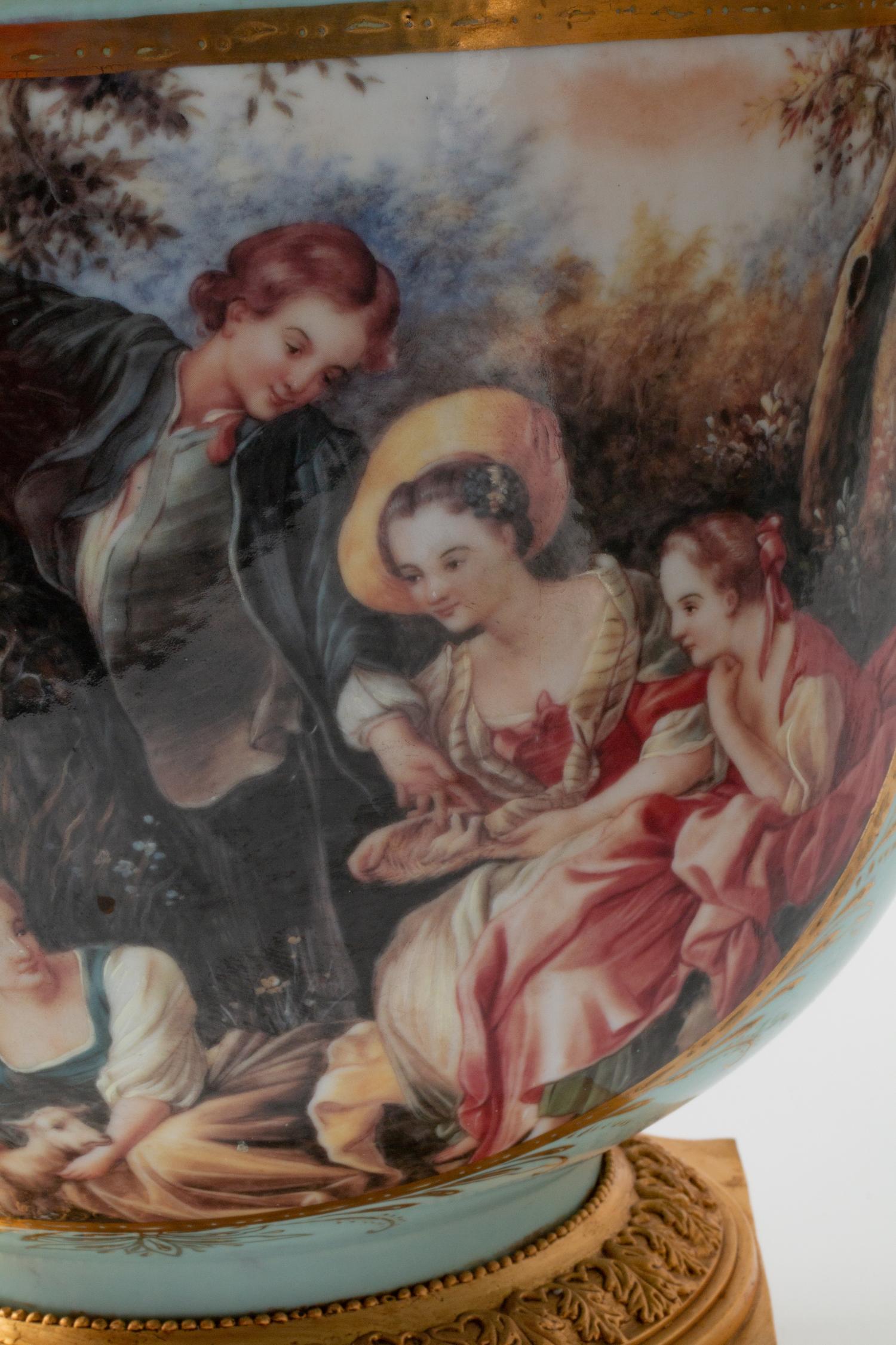 A Pair of Gilt-Bronze-Mounted Sevres Style Porcelain Potpourri