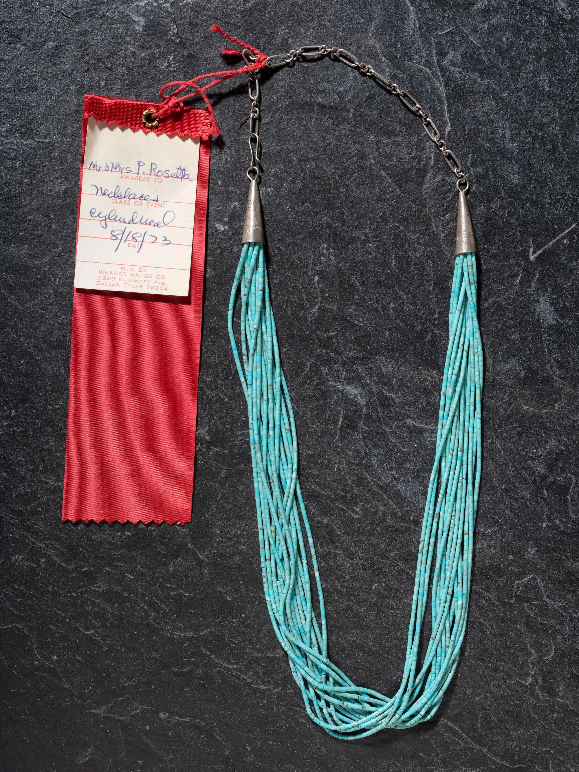 SWAIA Award Winning Fourteen-strand Finely Rolled Turquoise Necklace, 1973