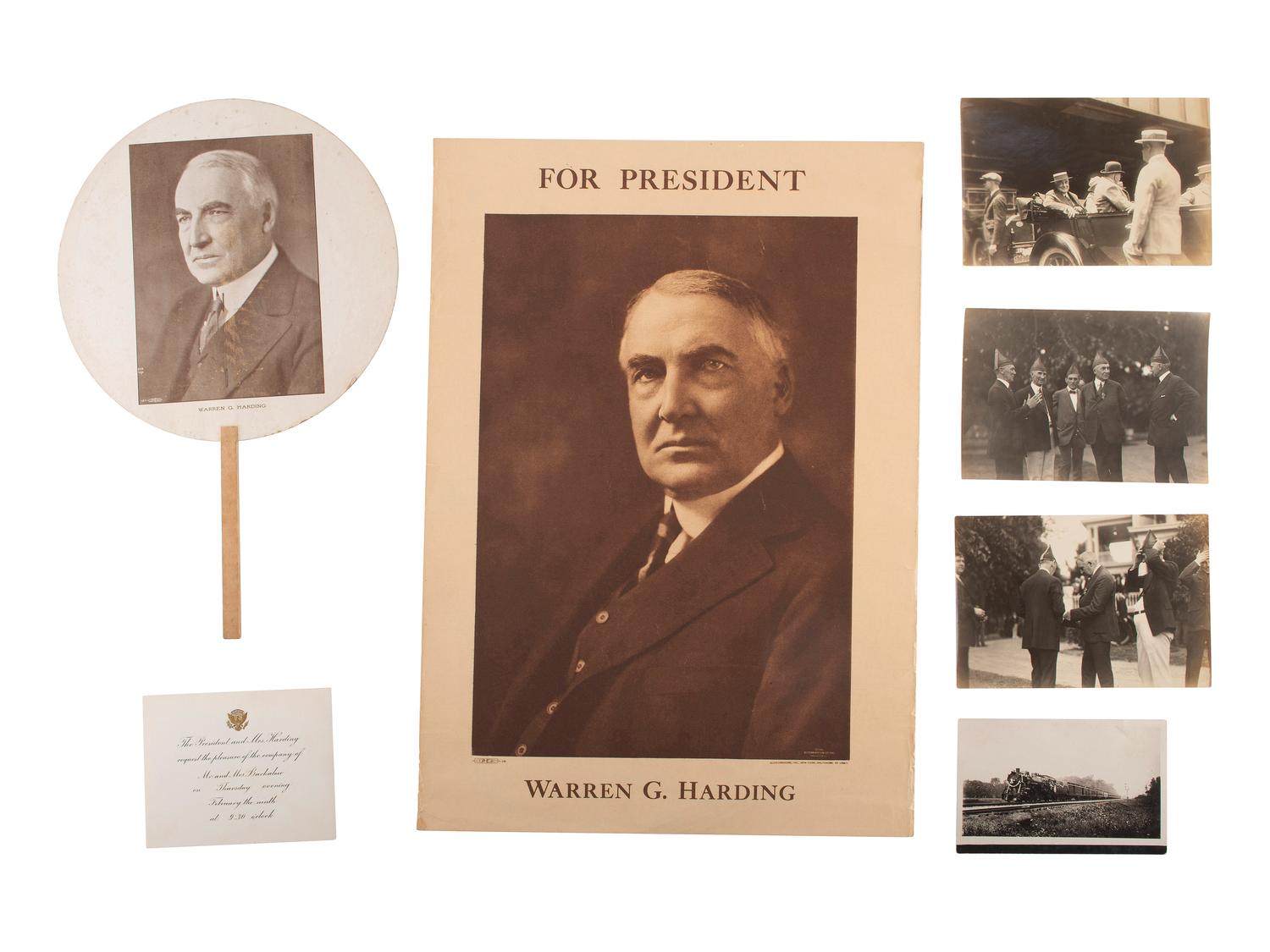 [HARDING, Warren G. (1865-1923)]. A large group of campaign, presidential, and funeral ephemera, including candid campaign photographs, comprising: