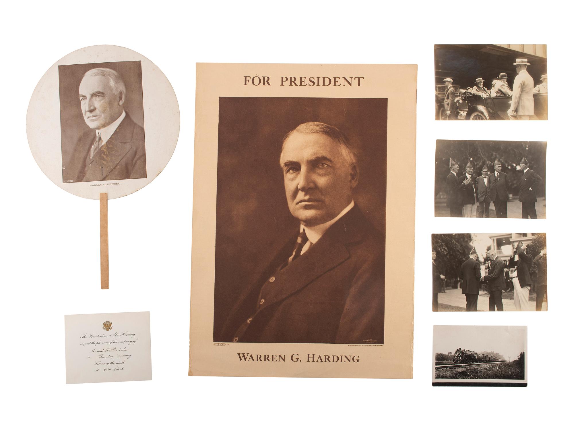 [HARDING, Warren G. (1865-1923)]. A large group of campaign, presidential, and funeral ephemera, including candid campaign photographs, comprising: