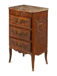 A Louis XV Style Chestnut Marble-Top Chest of Drawers