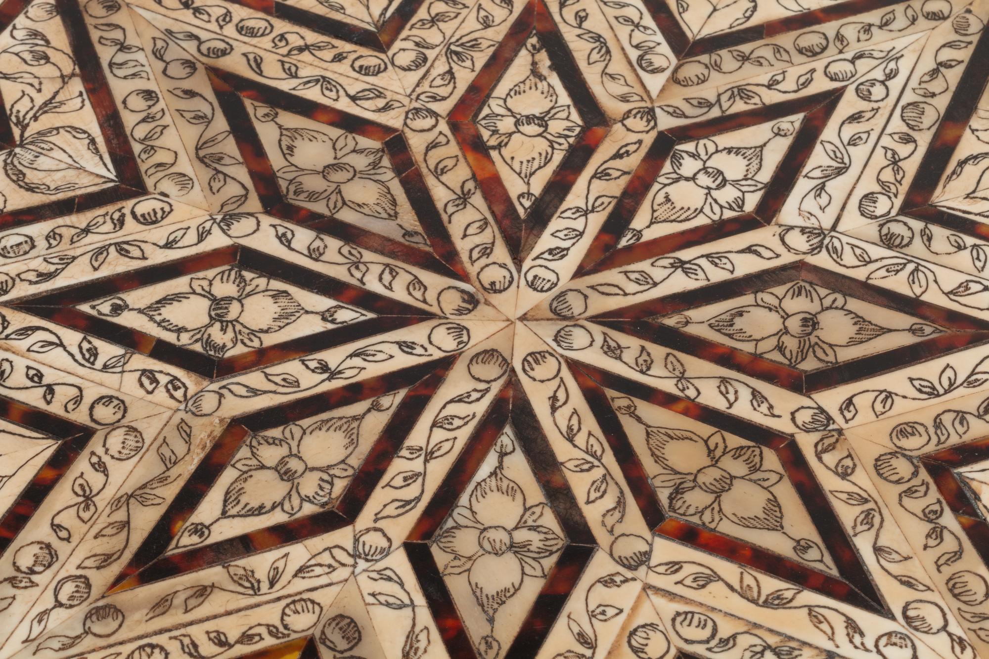 A Continental Iron-Mounted Bone and Tortoiseshell Inlaid Octagonal Box