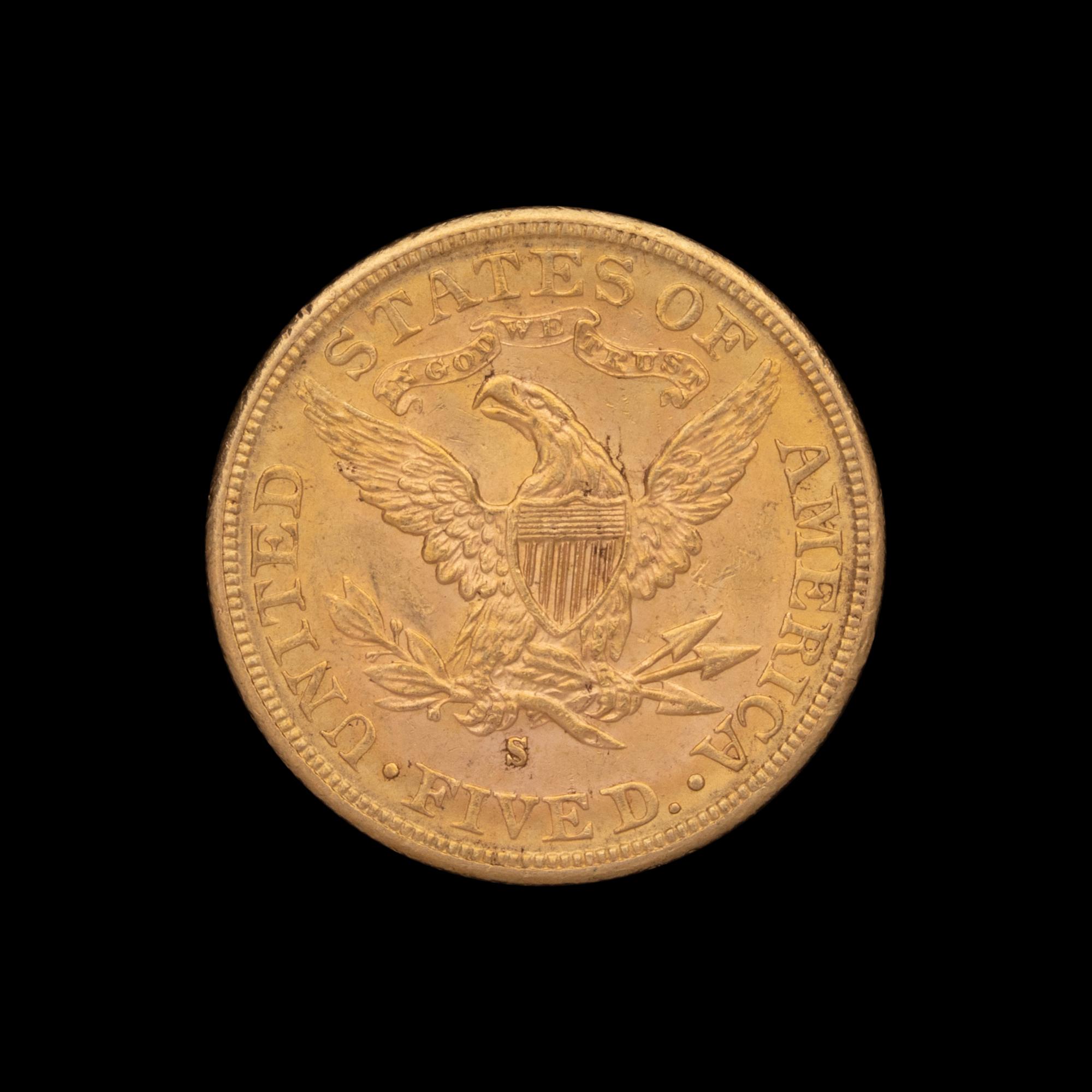 An 1885-S Liberty Head $5 Gold Coin