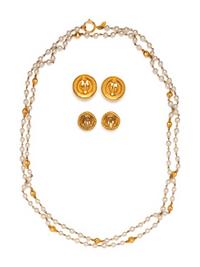 CHANEL, SAUTOIR AND TWO EAR CLIPS
