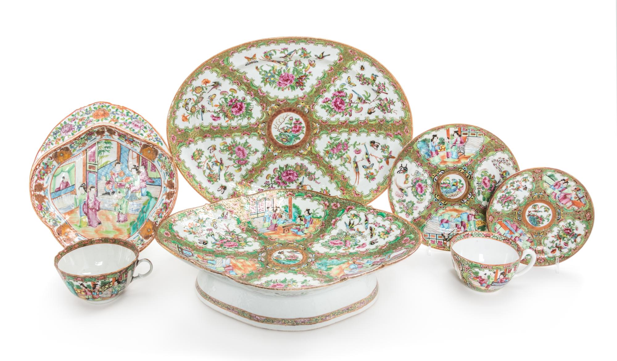 28 Chinese Export Rose Medallion Tea and Dinner Service Articles