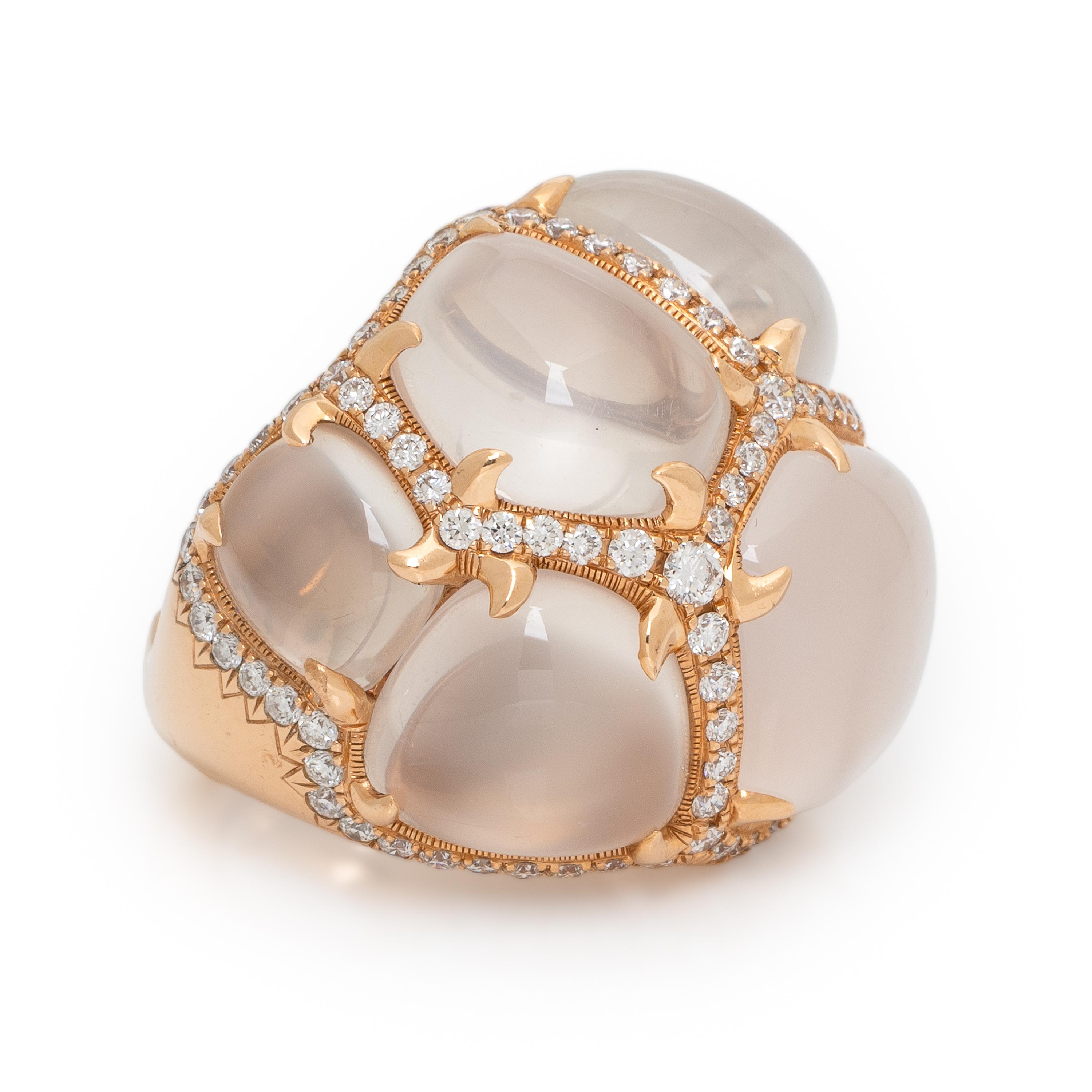 Moonstone, Diamond, and Rose Gold Ring