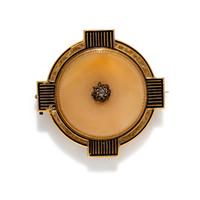ANTIQUE, AGATE, ENAMEL AND DIAMOND BROOCH/PENDANT