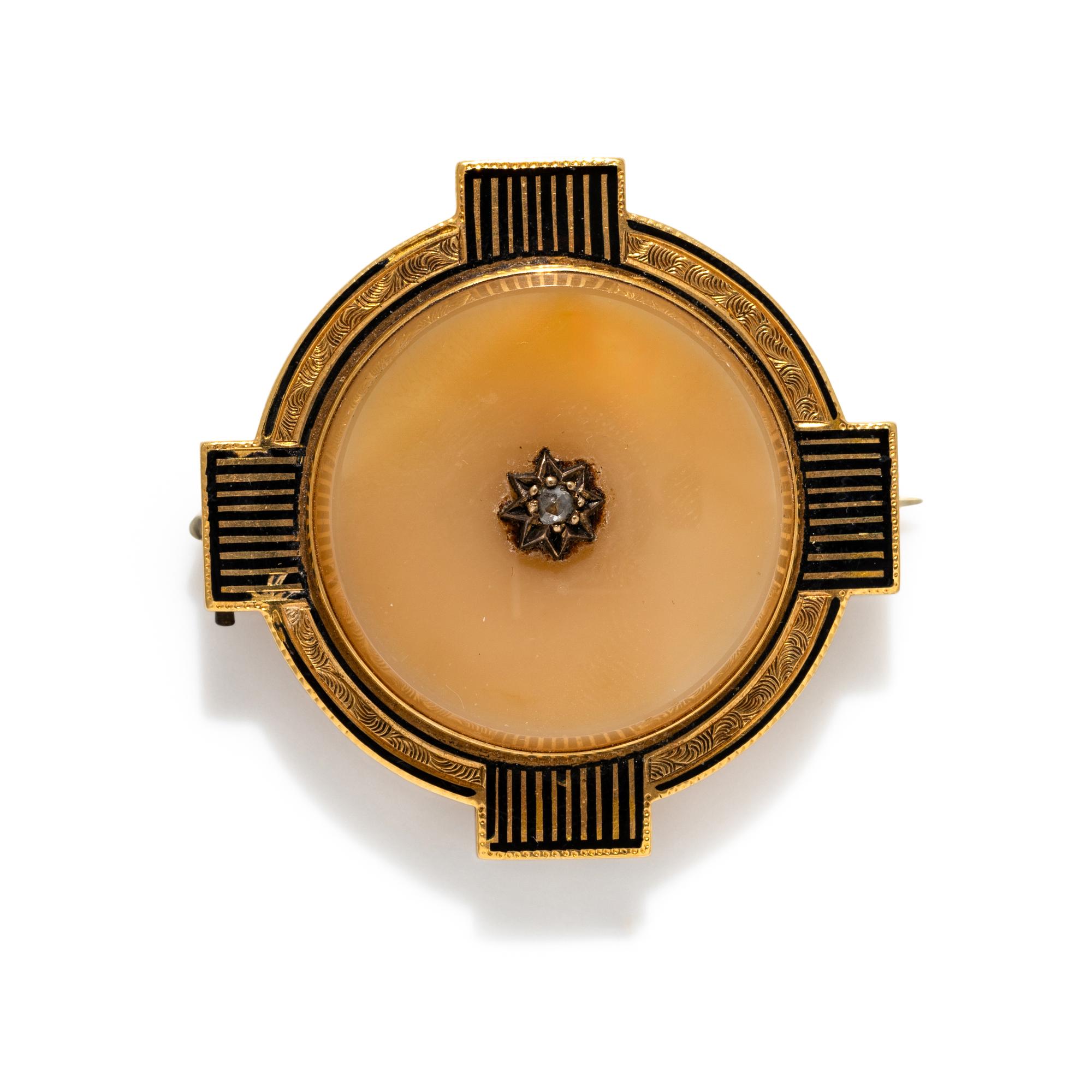 ANTIQUE, AGATE, ENAMEL AND DIAMOND BROOCH/PENDANT