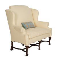 A William & Mary Style Carved Oak Upholstered Wing Back Settee