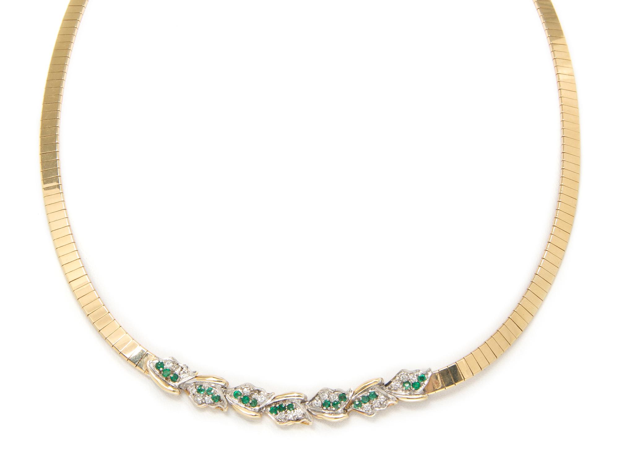 A 14 Karat Yellow Gold, Emerald and Diamond Necklace, 15.30 dwts.