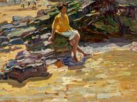 Children at the Beach and On the Rocky Shore (a double-sided work)