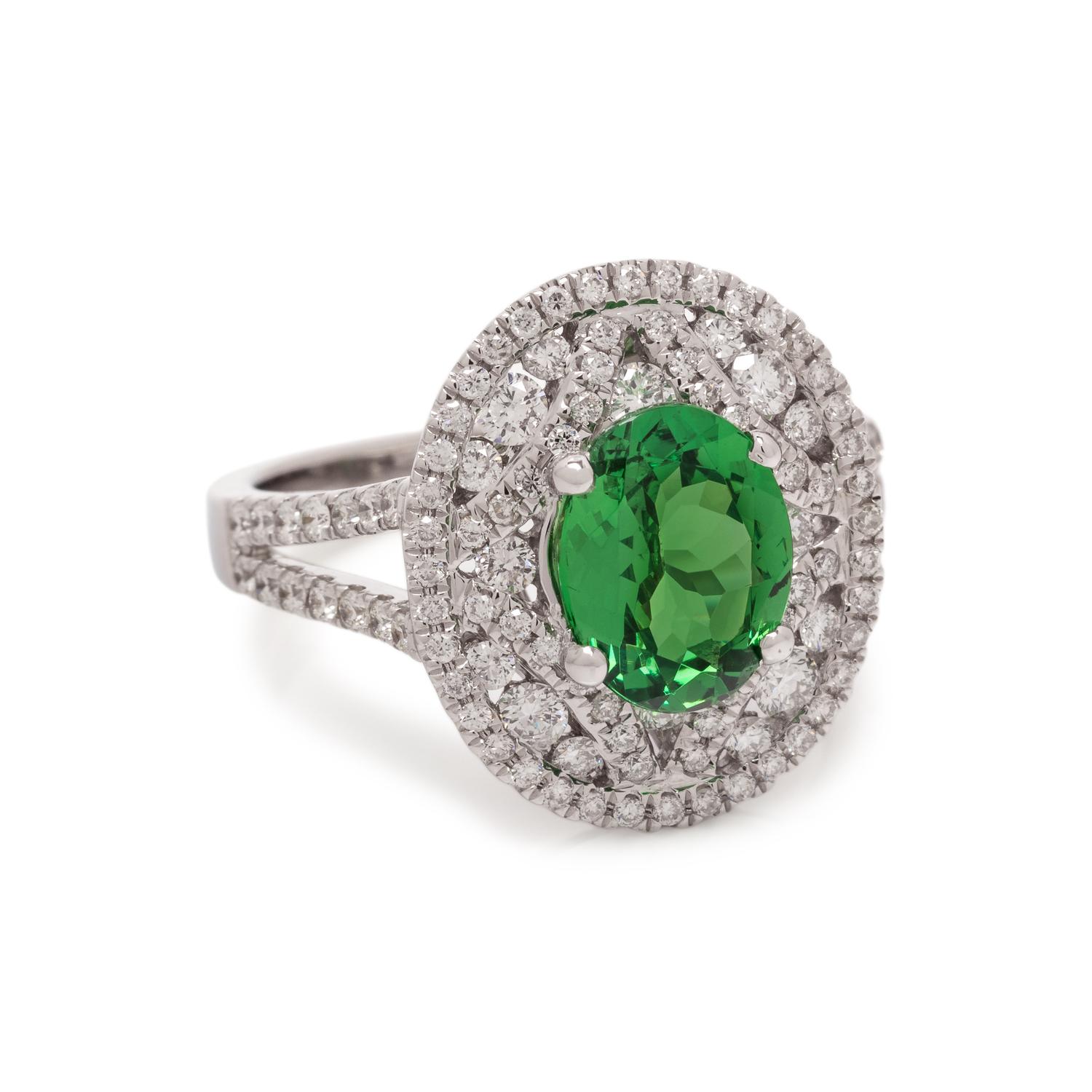 TSAVORITE GARNET AND DIAMOND RING