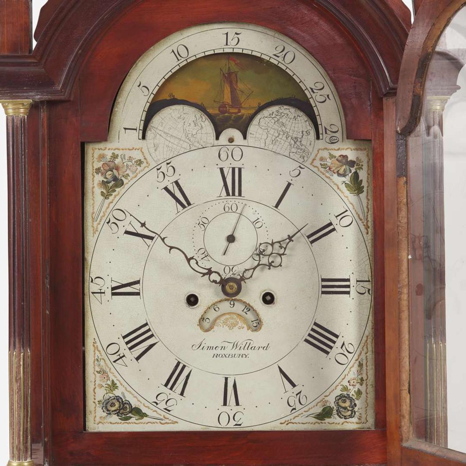 A Federal inlaid mahogany tall case clock Works by Simon Willard (1753-1848), Roxbury, MA, the case possibly by Stephen Badlam (1751-1815), Dorchester, MA, circa 1795