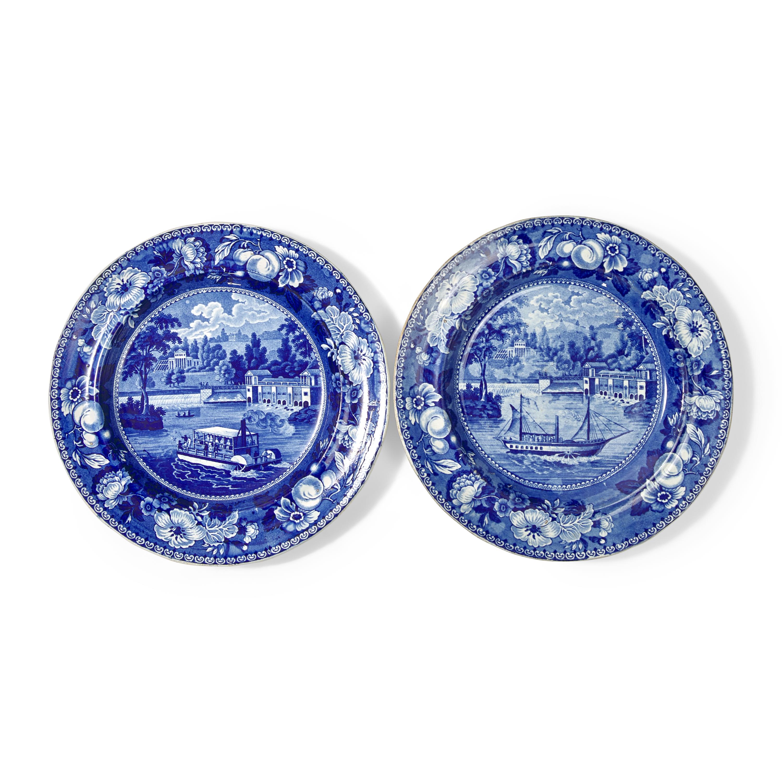 A Group of Staffordshire Historical Blue The Dam and Waterworks Philadelphia Transferware