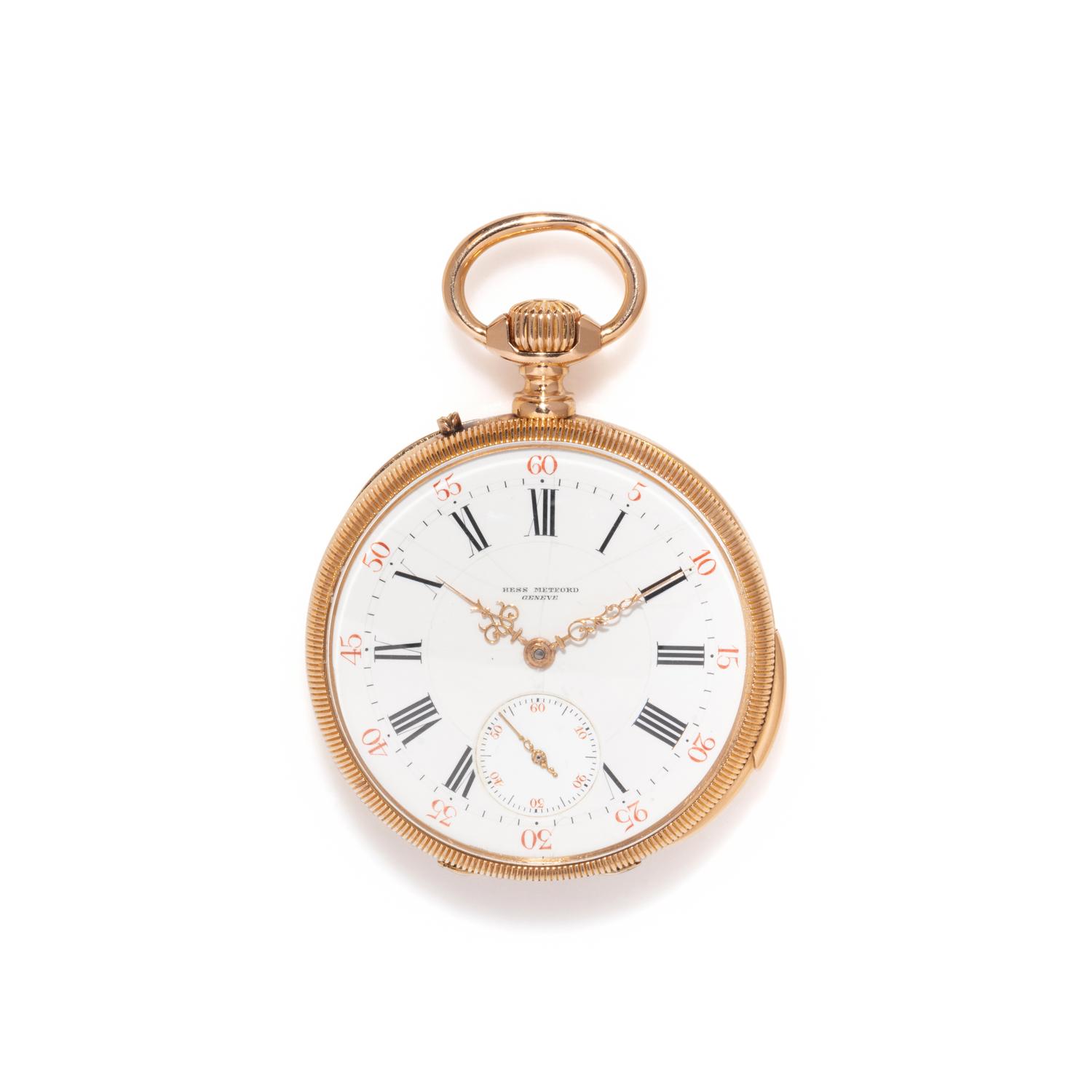 HESS & METFORD, 18K YELLOW GOLD FIVE MINUTE REPEATER POCKET WATCH