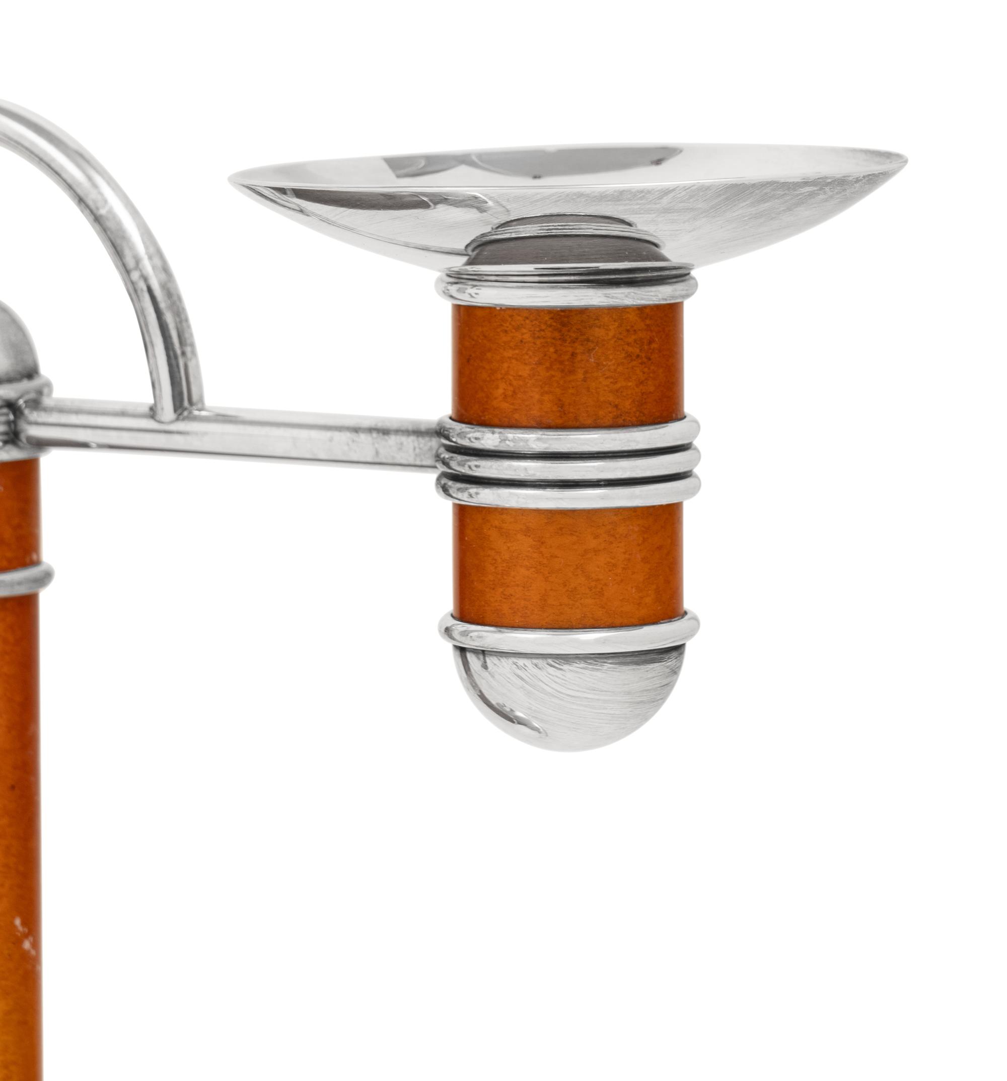 A Pair of Christofle Silver-Plate and Enamel Candelabra