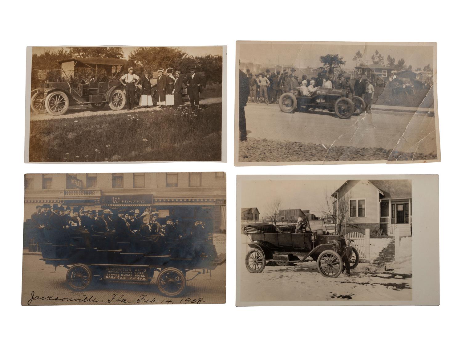[EPHEMERA]. A group of 52 RPPCs & photographs of automobiles, bicycles, and motorbikes.