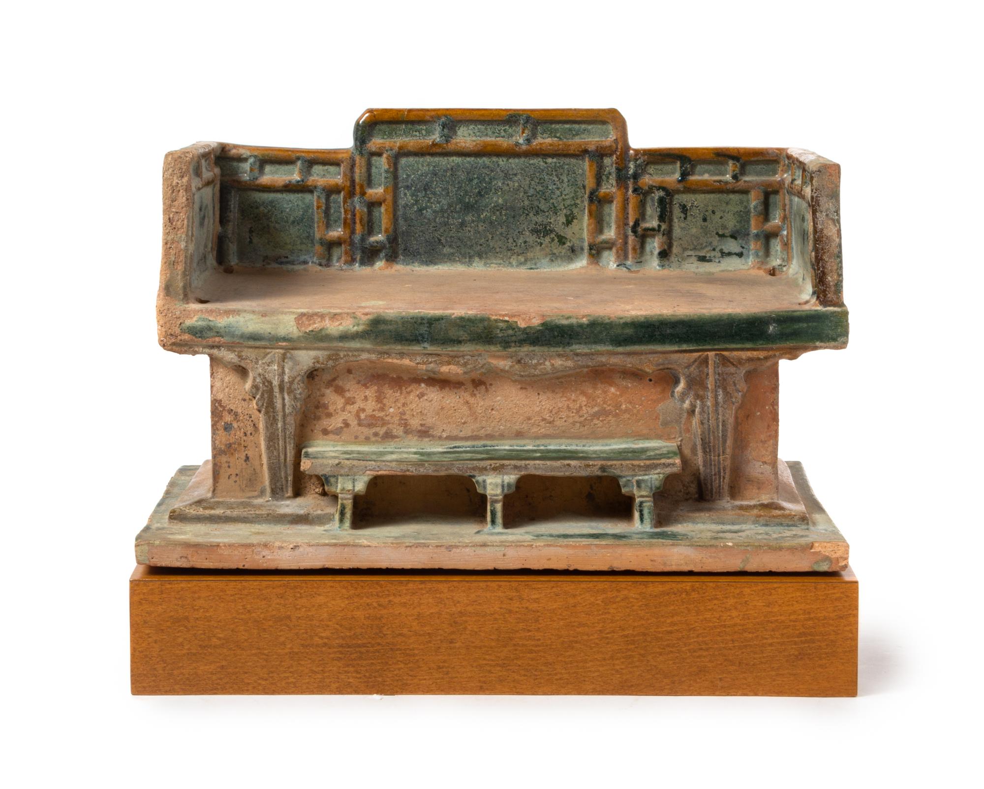 A Green Glazed Pottery Model of a Luohan Bed Length 13 3/4 inches. — MING DYNASTY (1348-1644)