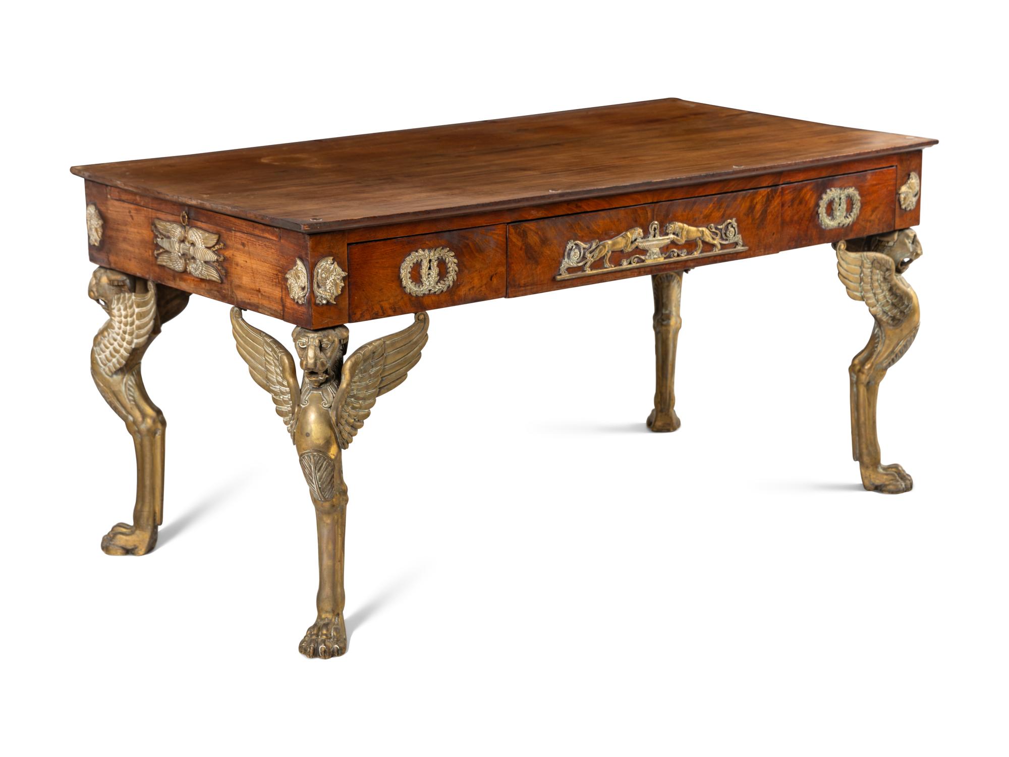 An Empire Gilt Bronze Mounted Mahogany Bureau Plat