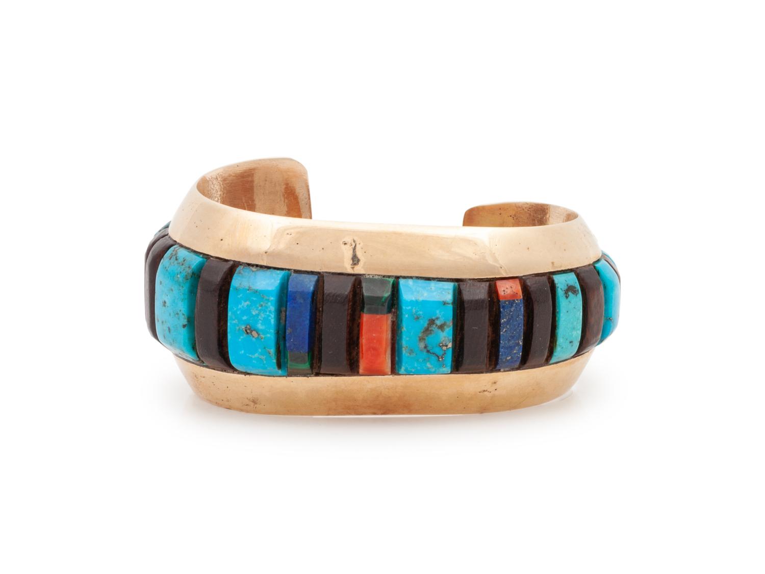 Navajo Gold Multi-and Cobblestone Inlay Cuff Bracelet