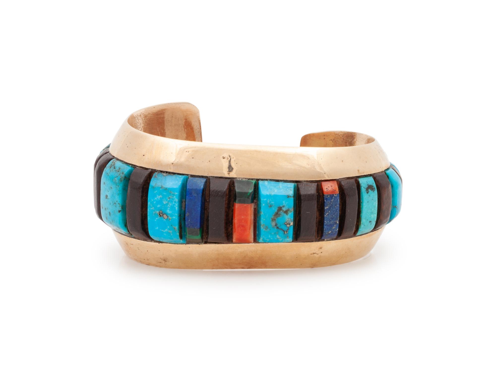 Navajo Gold Multi-and Cobblestone Inlay Cuff Bracelet