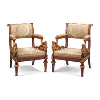 A Pair of Italian Neoclassical Style Parcel-Gilt Armchairs
