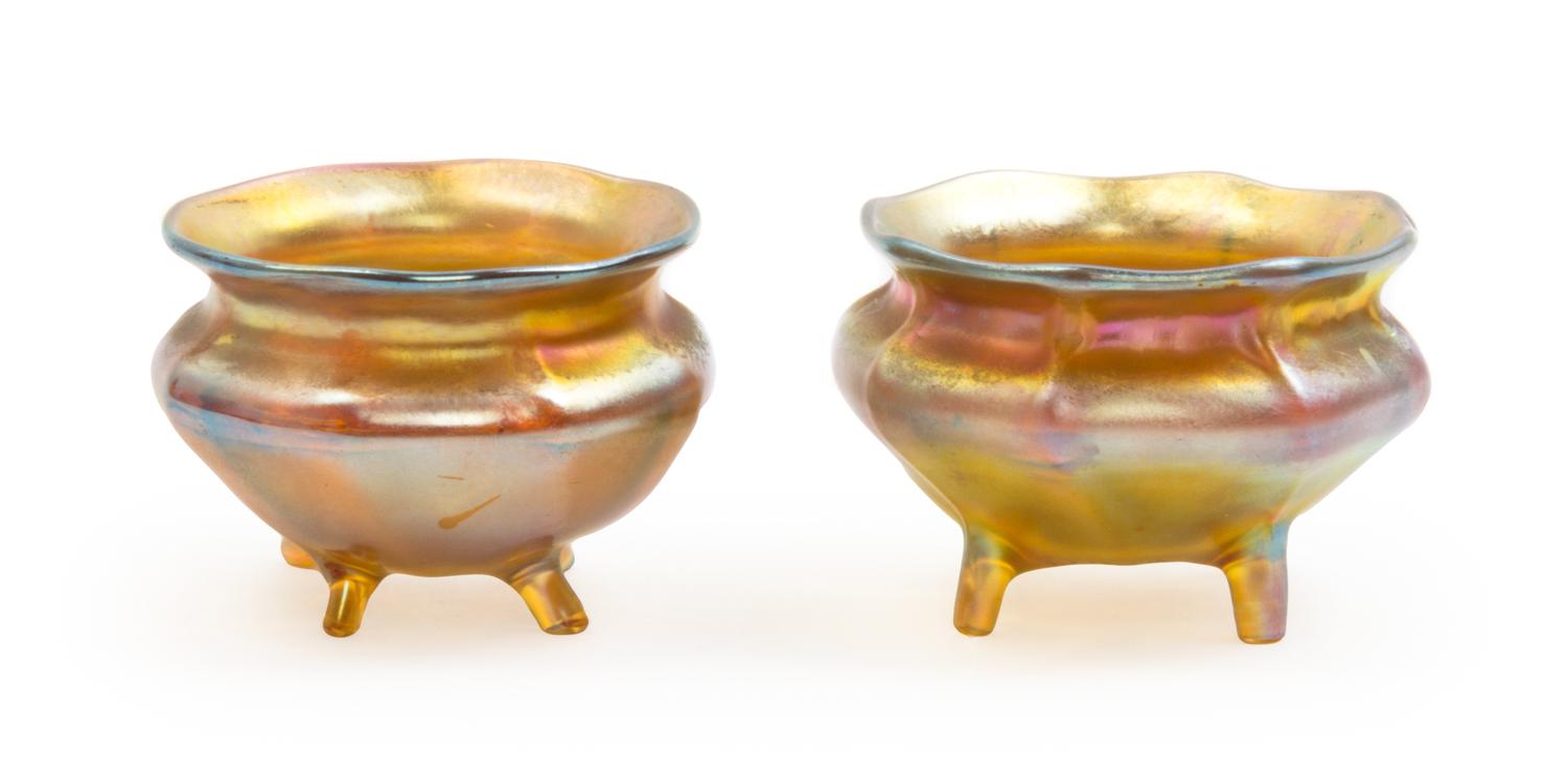 Tiffany Studios, a set of two Favrile glass salts