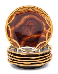 A Set of Six 18-Karat Gold Mounted Agate Cups and Saucers