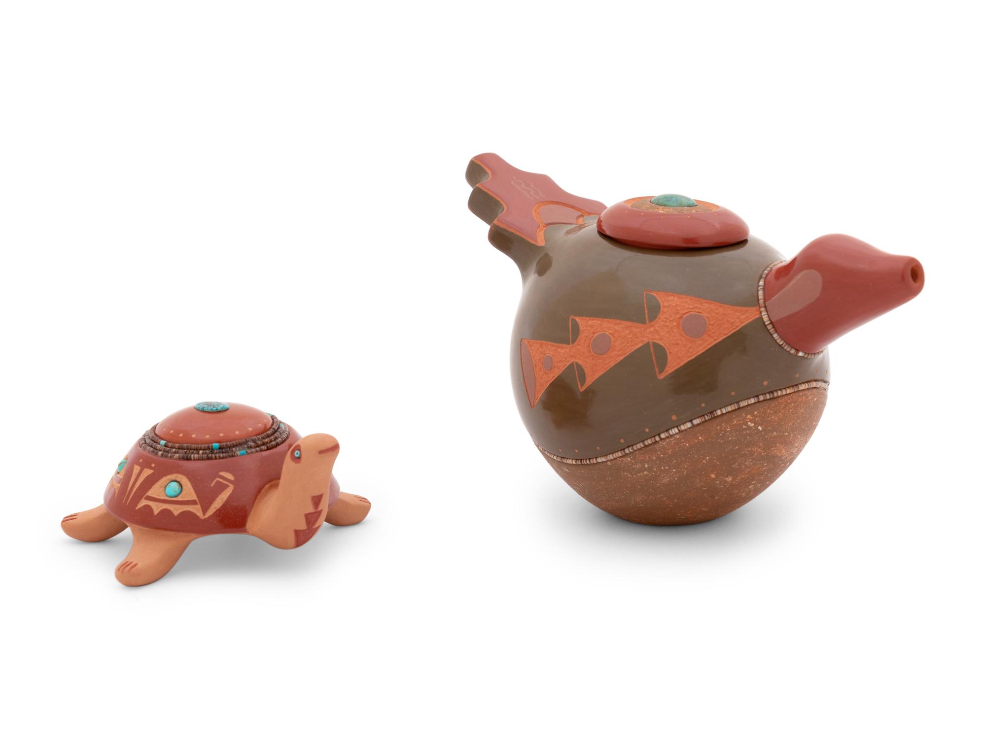 Sgraffito Redware Jars, with Turquoise and Heishi
