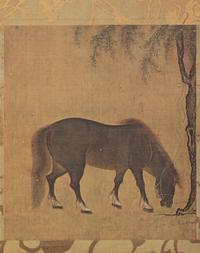A Chinese Print of a Horse and Willow Tree