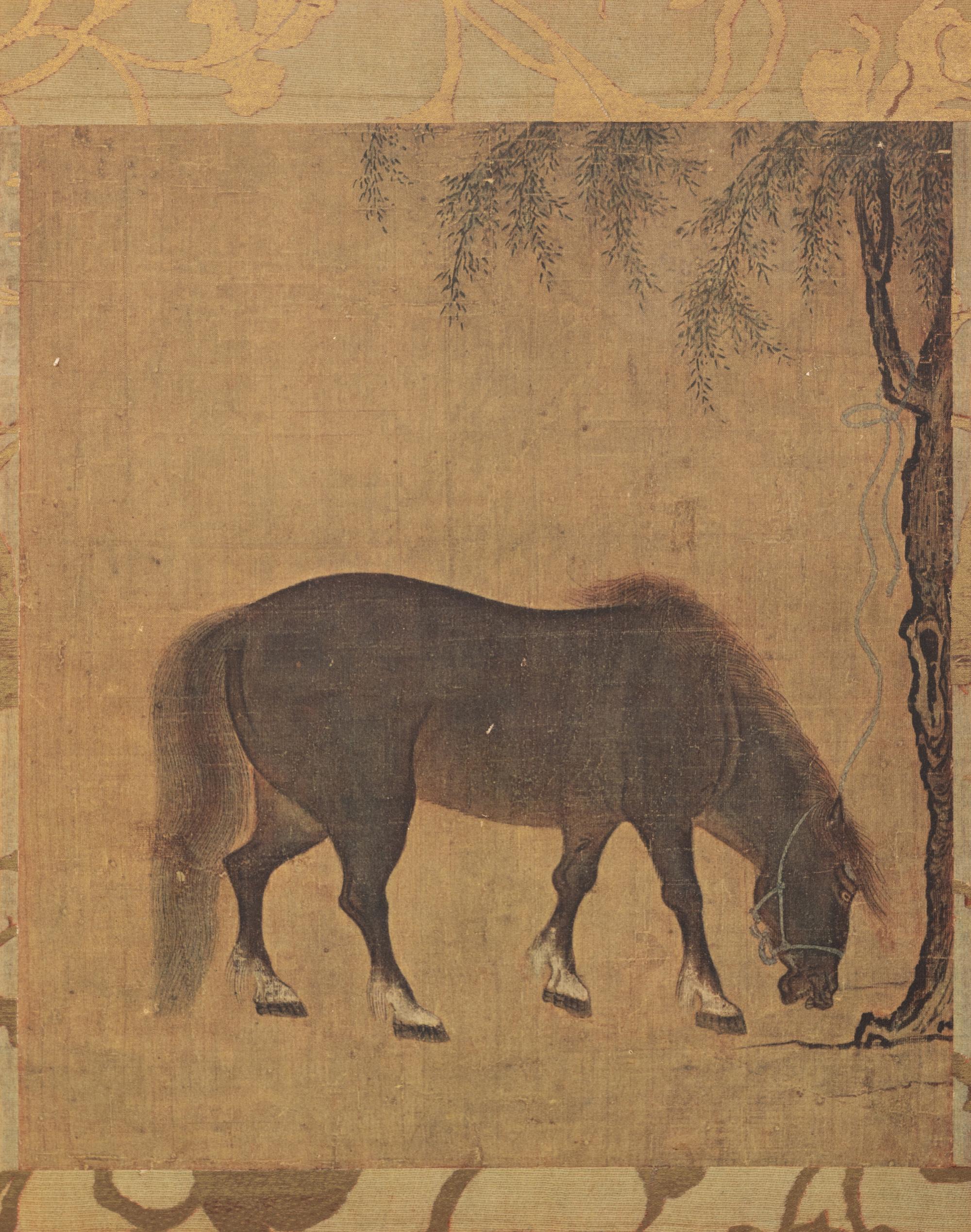 A Chinese Print of a Horse and Willow Tree