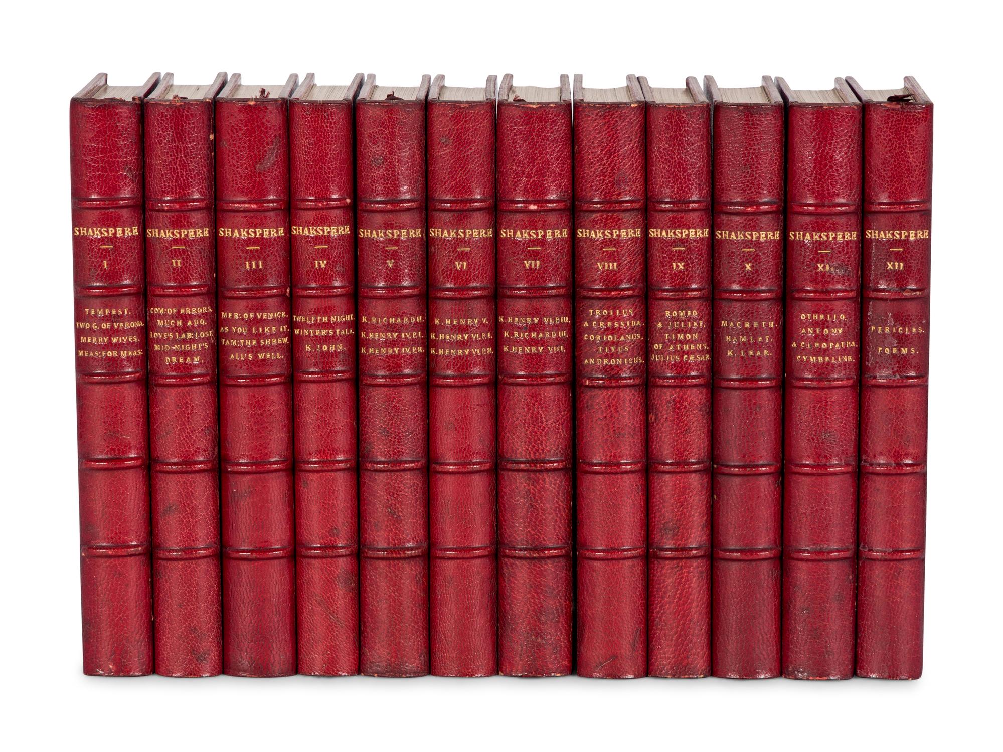 [BINDINGS]. SHAKESPEARE, William (1564-1616). Shakspere’s Works . London: Kegan Paul, Trench & Co., 1888-1889.