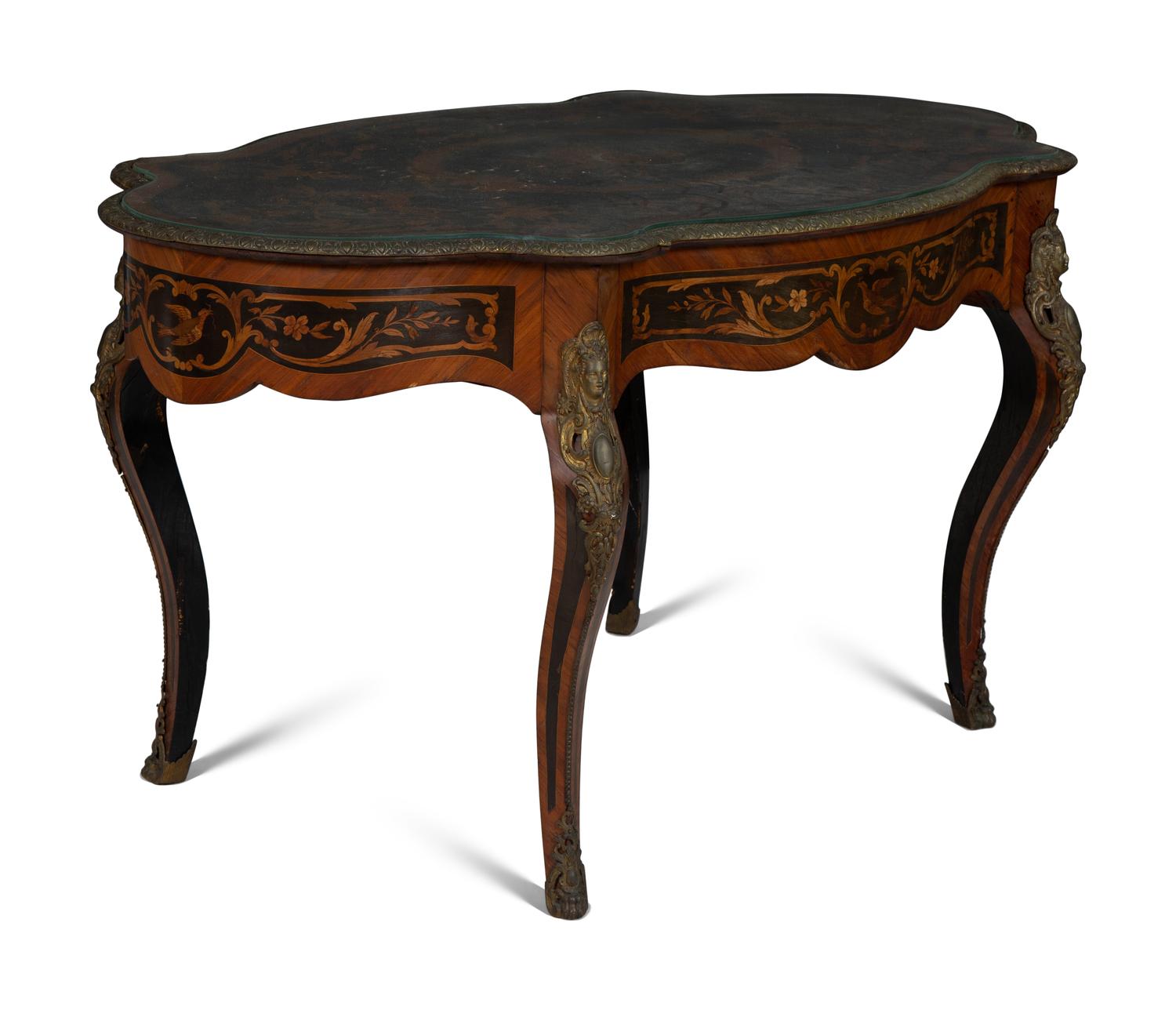 An Italian Gilt Metal Mounted Marquetry Center Table