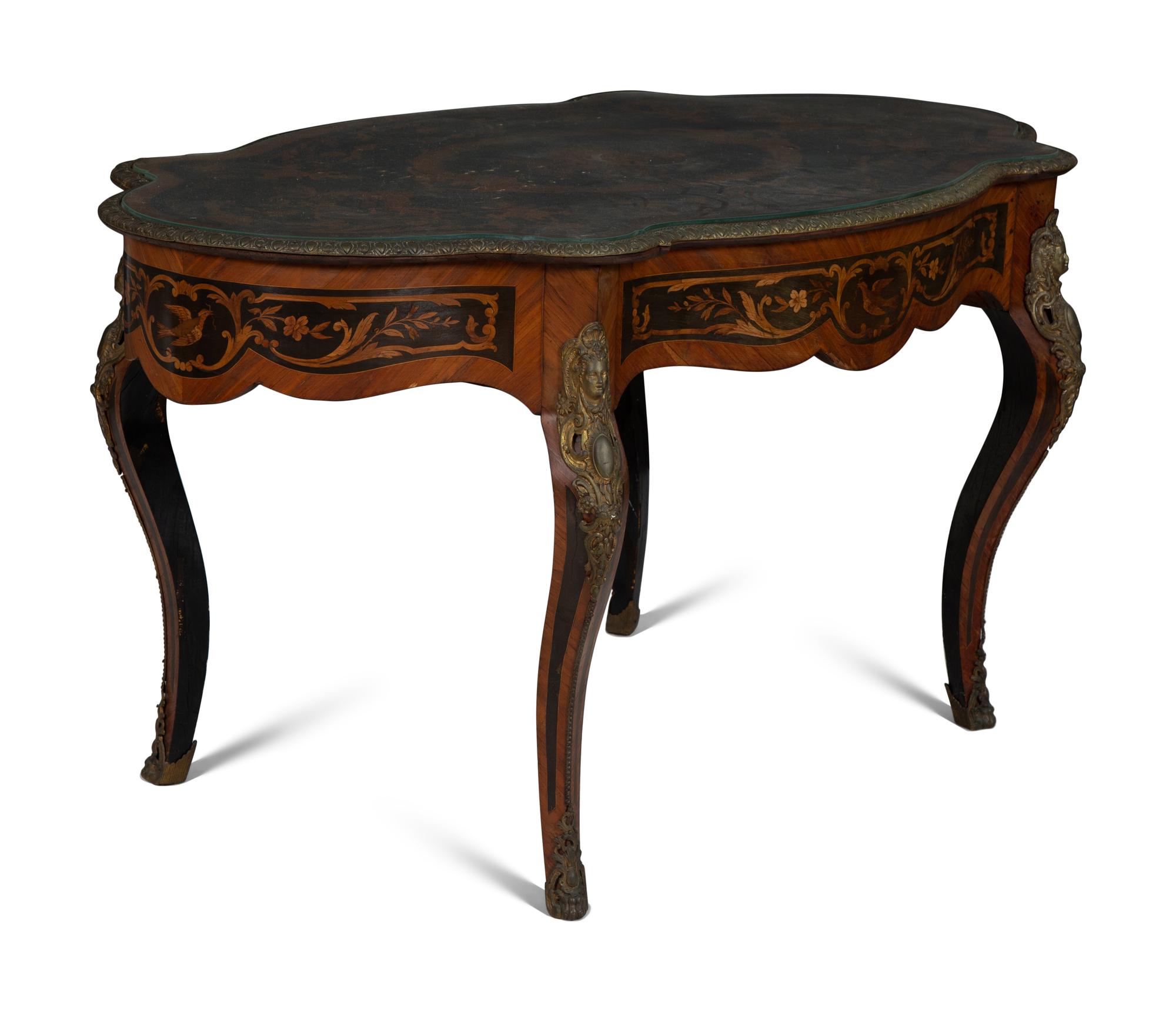 An Italian Gilt Metal Mounted Marquetry Center Table
