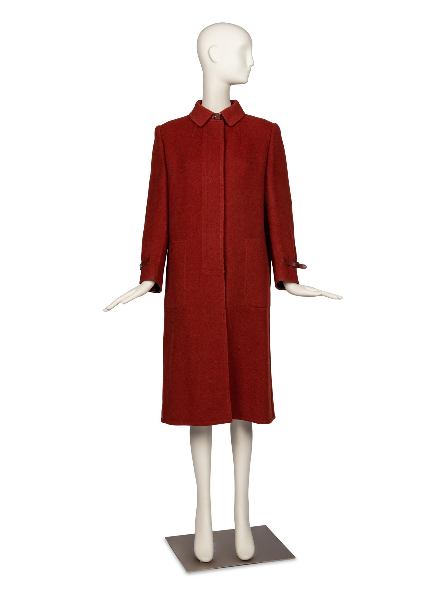 Hermès Wool Car Coat with Leather Trim, 1970s