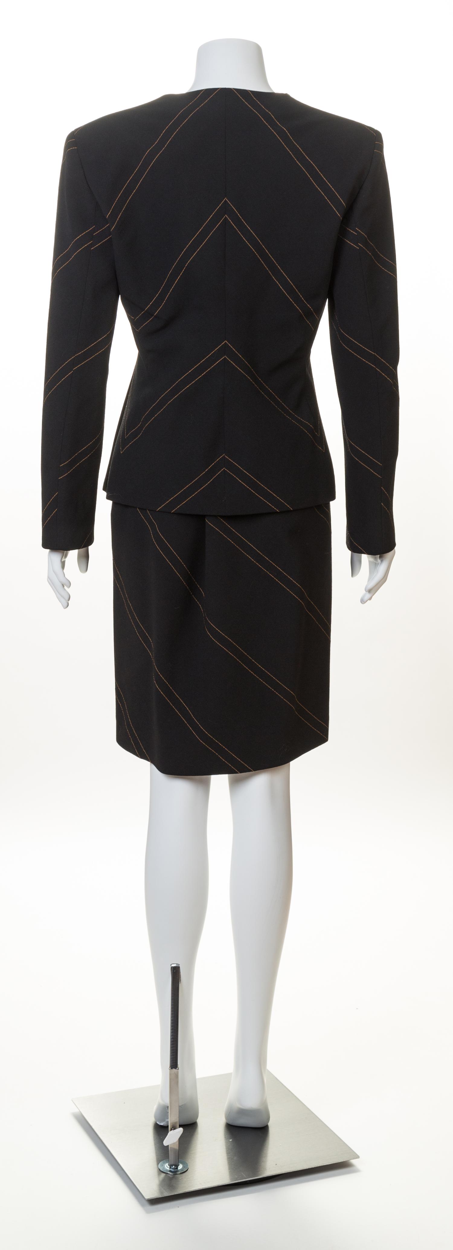 A Gianni Versace Couture Black Wool Jacket and Skirt Ensemble, Size 44.