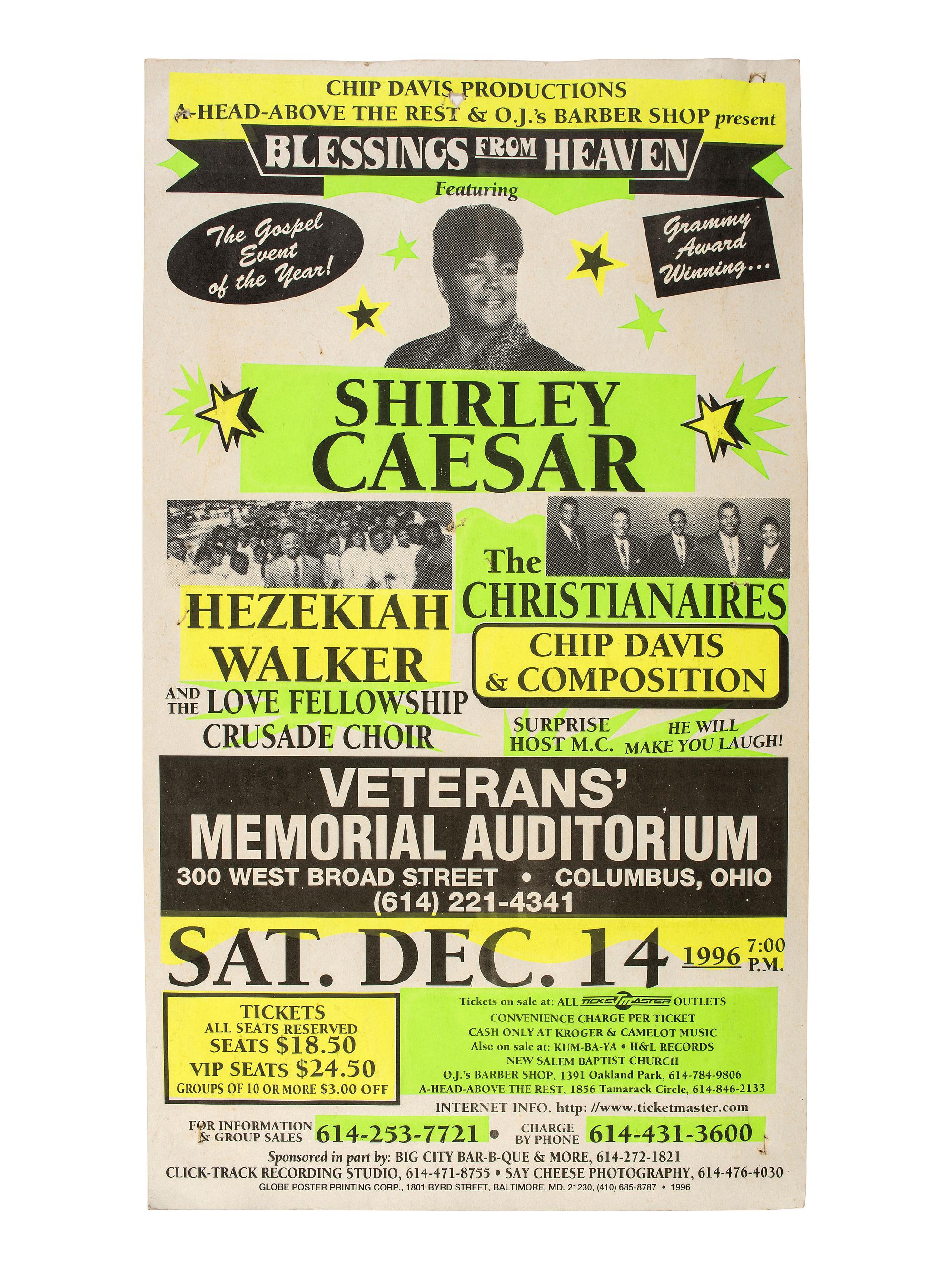 [MUSIC]. A group of 3 posters promoting African American gospel singers.