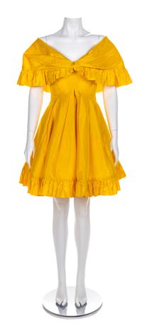 Scaasi Boutique Yellow Silk Dress, 1980s No size label