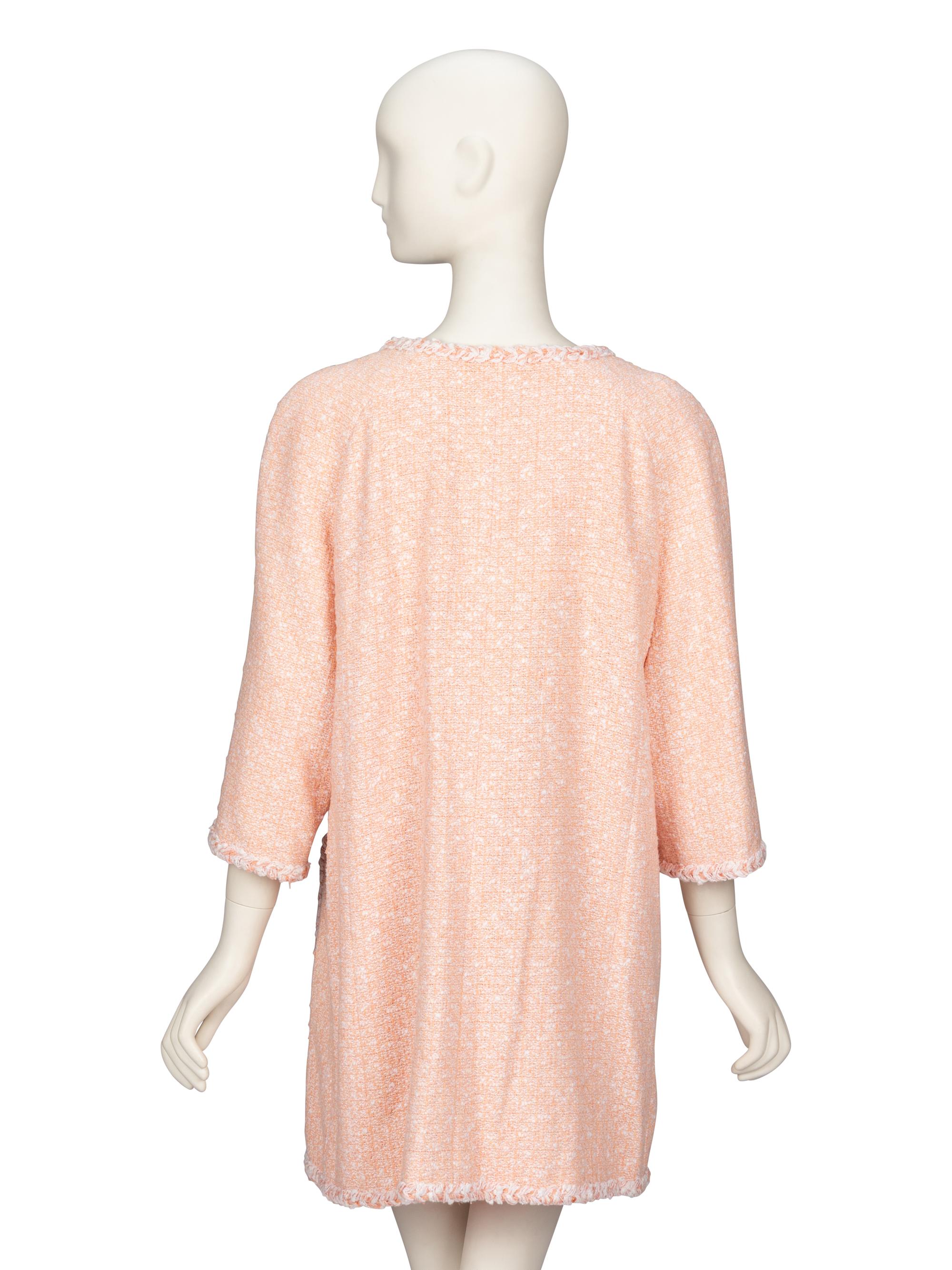 CHANEL, PINK TWEED THREE-QUARTER JACKET
