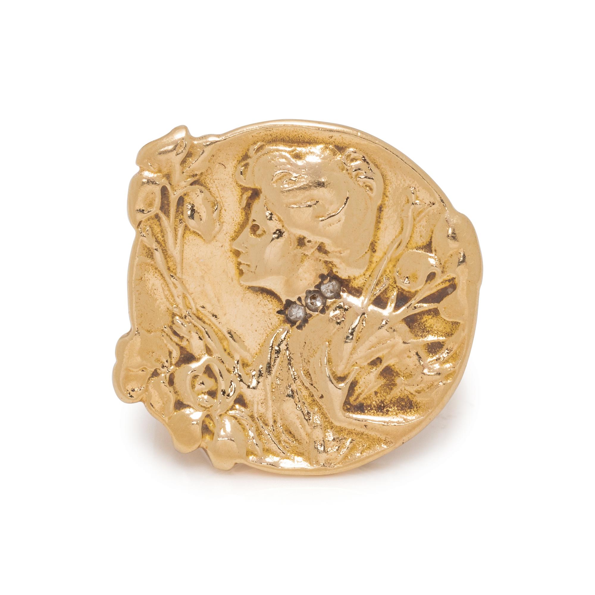 ART NOUVEAU, YELLOW GOLD AND DIAMOND RING