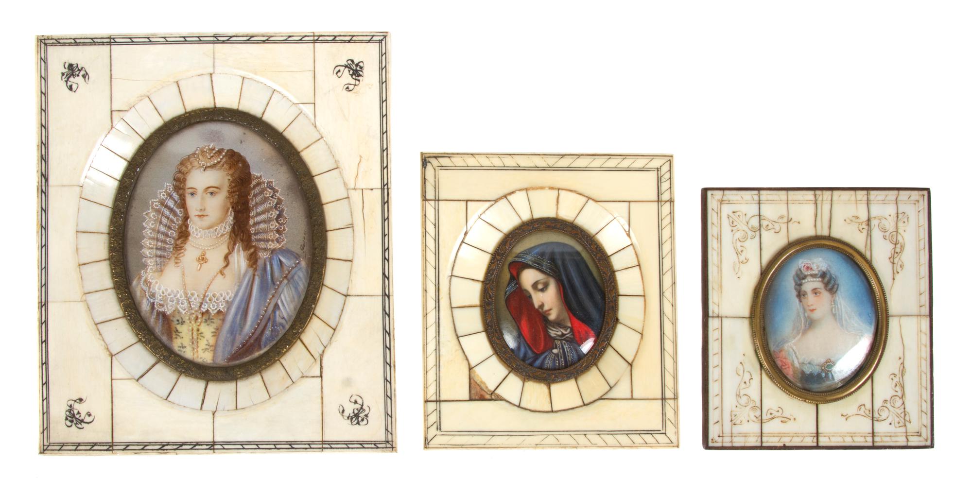 Three Continental Portrait Miniatures, Height of largest 5 3/8 x width 4 5/8 inches.