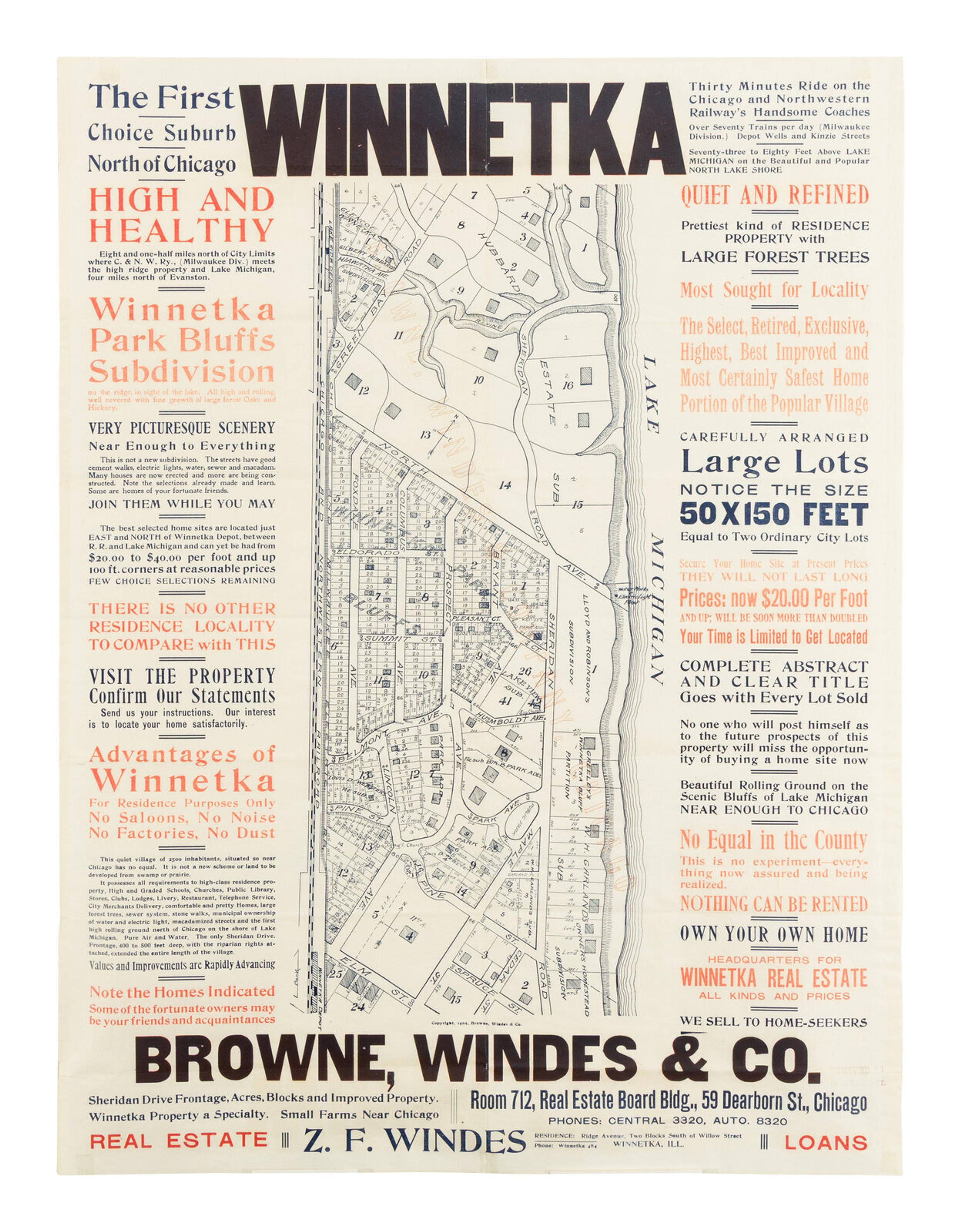 [MAPS]. A group of 3 early subdivision maps of Winnetka, Illinois, comprising: