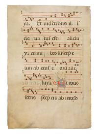 MASTER OF SANT’ALESSIO IN BIGIANO (active ca. 1275–1300) Leaf with a historiated initial ‘P’ of The Ascension from an Antiphonary, in Latin, illuminated manuscript on parchment [Florence, ca. 1280–1285]