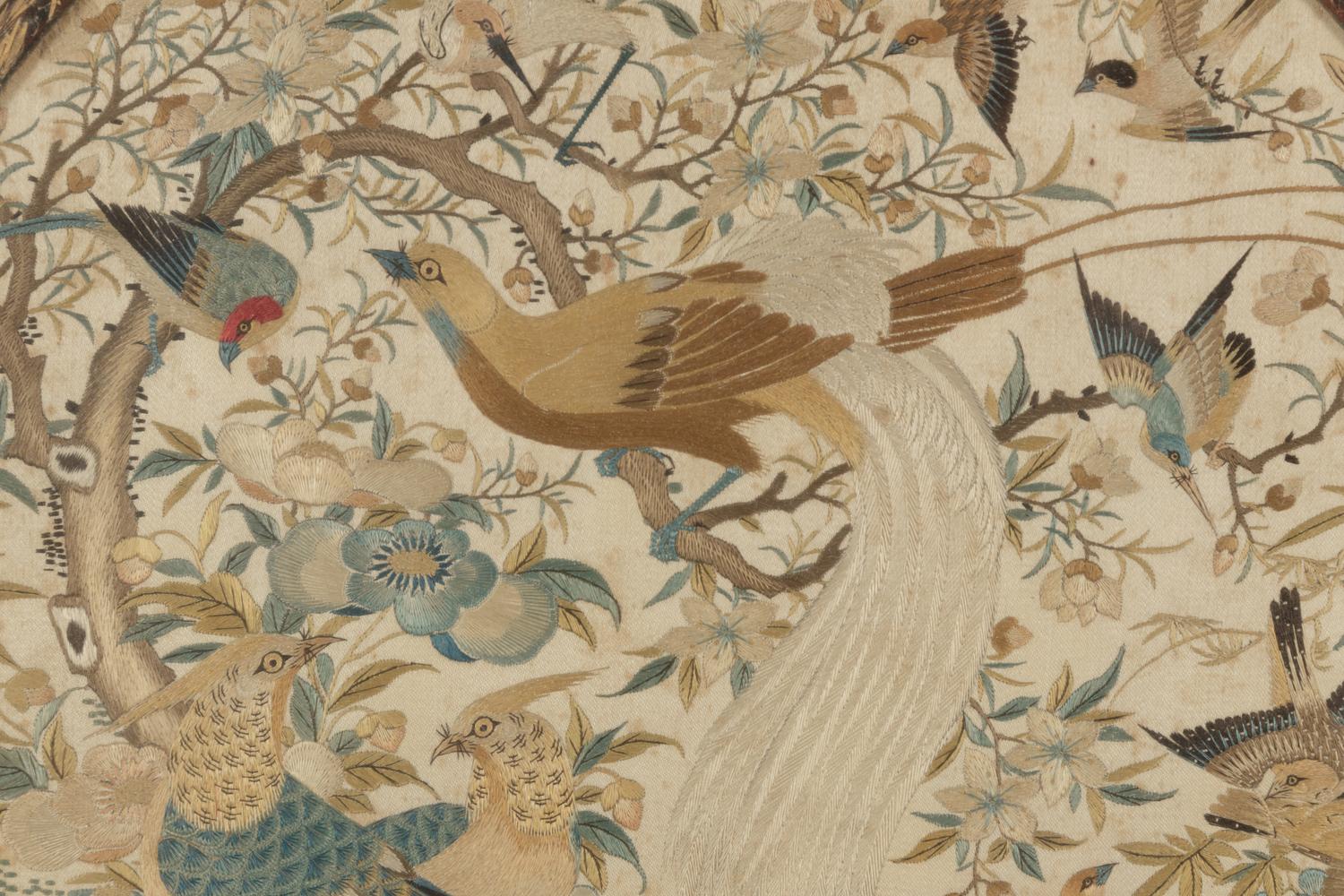 A Pair of Embroidered Silk Circular Fans