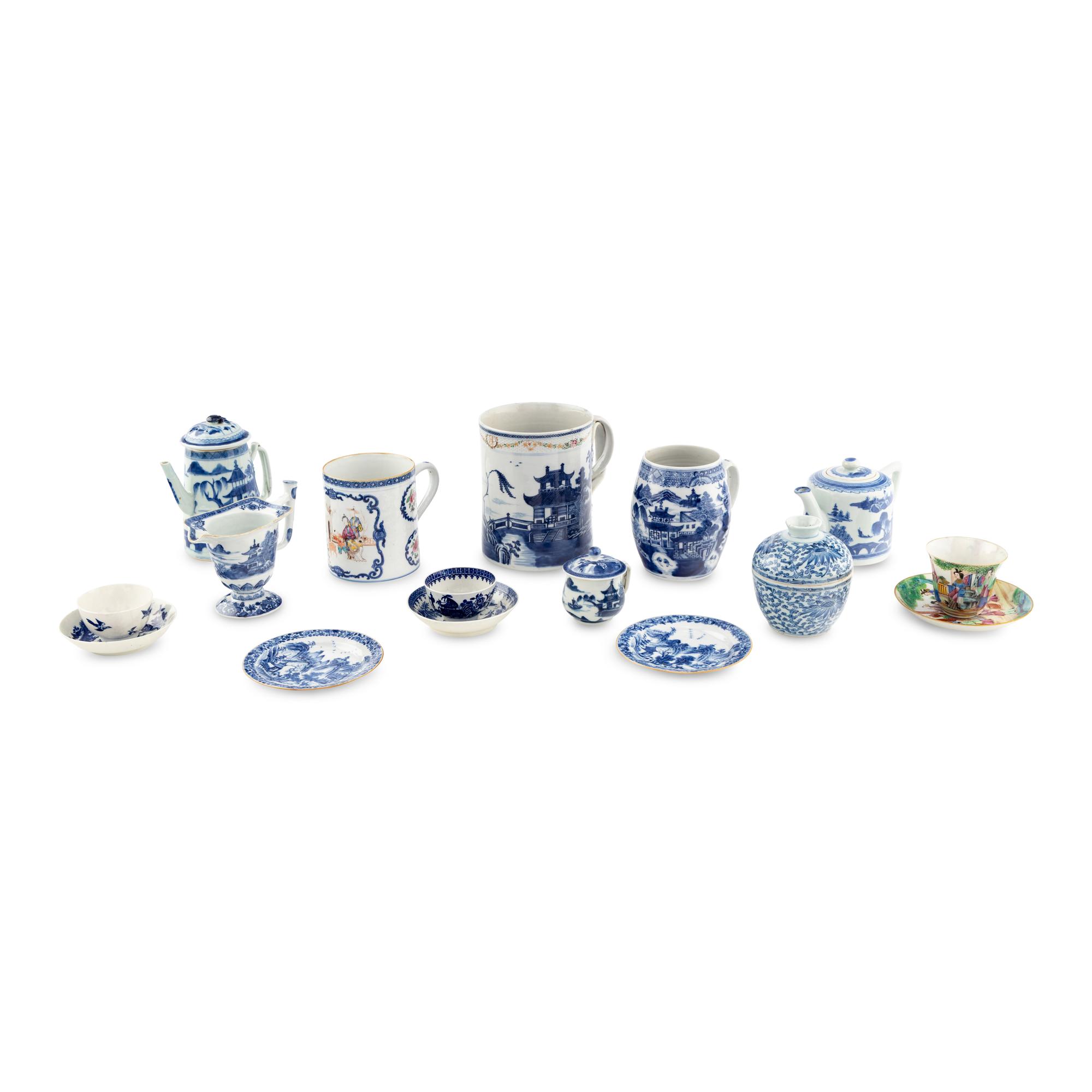A Collection of Chinese Export Blue and White Porcelain Tea Articles