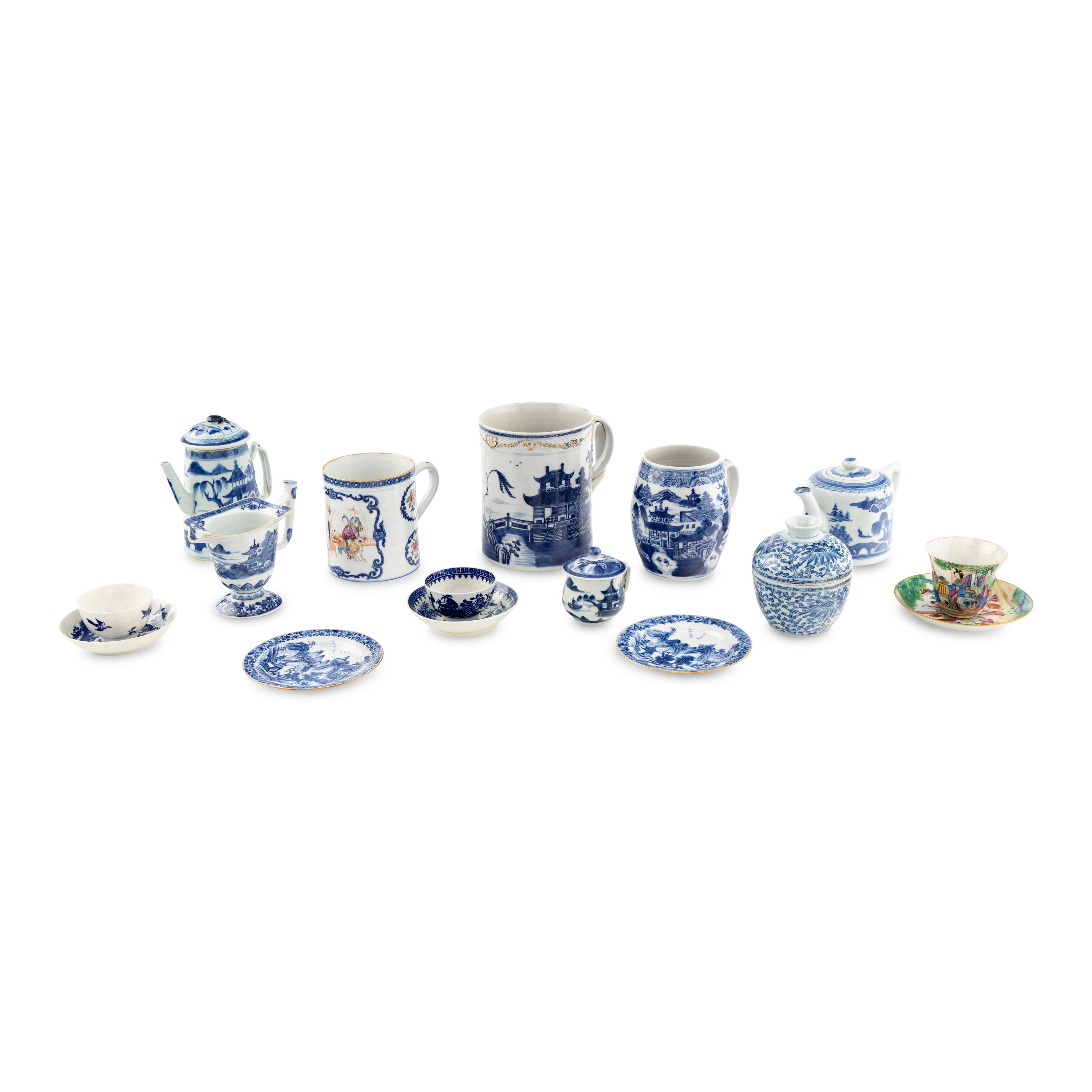 A Collection of Chinese Export Blue and White Porcelain Tea Articles
