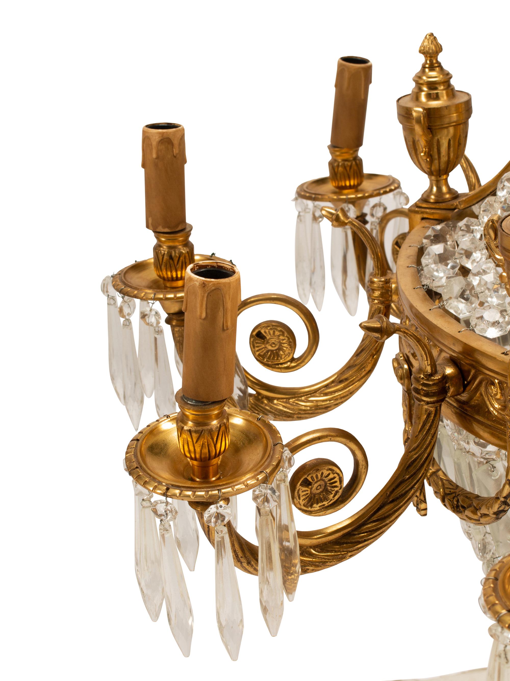 A Pair of French Neoclassical Style Gilt Bronze Chandeliers