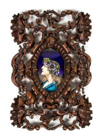 A French Enameled Plaque, Height of plaque 5 1/2 x width 3 1/2 inches.